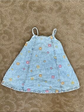 Zara Light Blue Denim Dress with Pink & Yellow Floral Embroidery